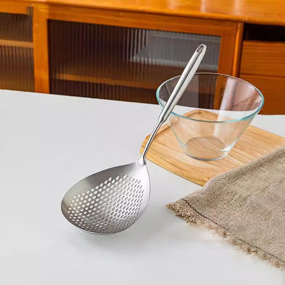 🥄 50% OFF NOW! 🍟 Stainless Steel Skimmer Spoon – Fast draining, heat-safe & versatile – Perfect for frying, soups & pasta 🍳