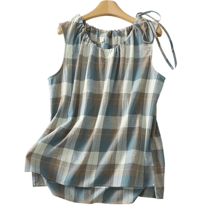📢📢40% OFF !! ⏰Women's Plaid Tie-Shoulder Sleeveless Top