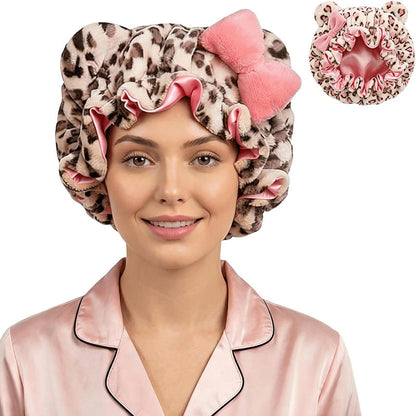 📢📢30% OFF !! ⏰Leopard Print Cat Ear Hair Bonnet