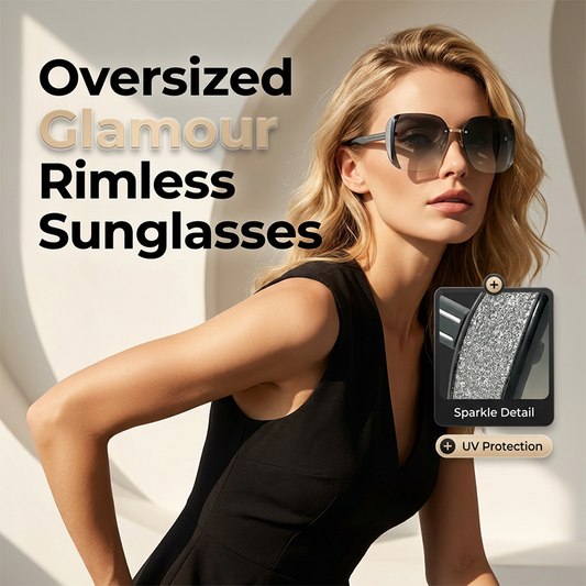 📢📢40% OFF !! ⏰ Rimless Oversized Square Sunglasses – Gradient Lens, Glitter Details, UV Protection ✨