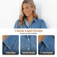 📢📢40% OFF !! ⏰Women's Puff Sleeve Denim Blouse – Button-Down, Lapel Collar, Lightweight 🌟