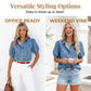 📢📢40% OFF !! ⏰Women's Puff Sleeve Denim Blouse – Button-Down, Lapel Collar, Lightweight 🌟
