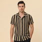 📢📢40% OFF !! ⏰Men's Breathable Vertical Stripe Short Sleeve – Wavy Texture, Cuban Collar, Relaxed Fit ✨