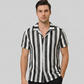 📢📢40% OFF !! ⏰Men's Breathable Vertical Stripe Short Sleeve – Wavy Texture, Cuban Collar, Relaxed Fit ✨