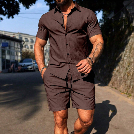 📢📢30% OFF !! ⏰Men's Casual Short Sleeve Shirt & Shorts Set