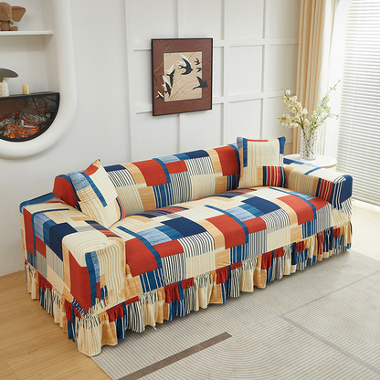 High-Stretch Sofa Slipcover – Ruffled Hem & Full Protection