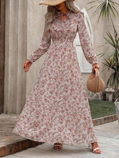 📢📢40% OFF !! ⏰LUNE Ladies' Vacation Style Ditsy Floral Print Waist-Cinching Maxi Dress