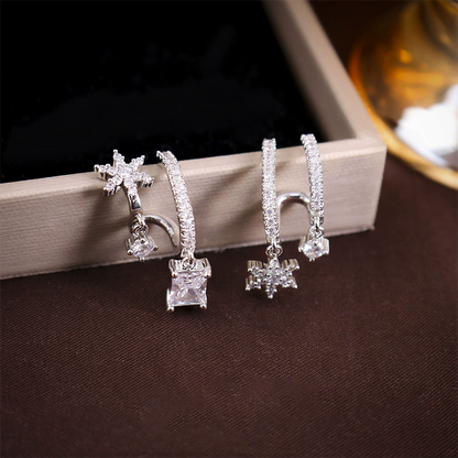 Women's Asymmetric Zirconia Star Nebula Earrings