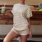 🌸 40% OFF NOW! 🌸American Vintage 2-Piece Set – Striped Tee + High Waist Shorts