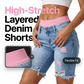 📢📢40% OFF !! ⏰Women’s Distressed Denim Shorts with Colorful Leggings Set