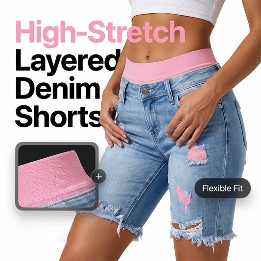 📢📢40% OFF !! ⏰Women’s Distressed Denim Shorts with Colorful Leggings Set