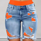📢📢40% OFF !! ⏰Women’s Distressed Denim Shorts with Colorful Leggings Set