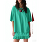 📢📢40% OFF !! ⏰Women's Oversized T-Shirt & Ruffle Skirt 2-Piece Set 🌸 | Breathable Summer Lounge Outfit ☀️ | Soft Fabric, Relaxed Fit 💕 | S-2XL