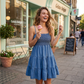 📢📢30% OFF !!  & Free Shipping⏰Breezy Summer Denim Sundress | Smocked Bodice & Flowing Tiered Skirt | Soft Breathable Sleeveless Dress for Women