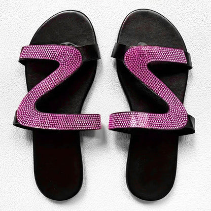 📢📢50% OFF !! ⏰Women's Rhinestone Flat Slide Sandals