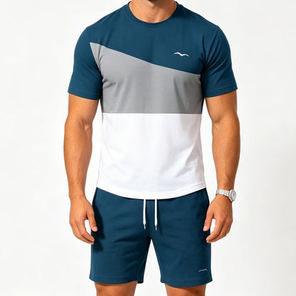 📢📢40% OFF !! ⏰Men Color-Block T-Shirt and Shorts Set