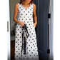 📢📢40% OFF !! ⏰Women Sleeveless Polka Dot Maxi Dress with Pockets V Neck Summer Sundress