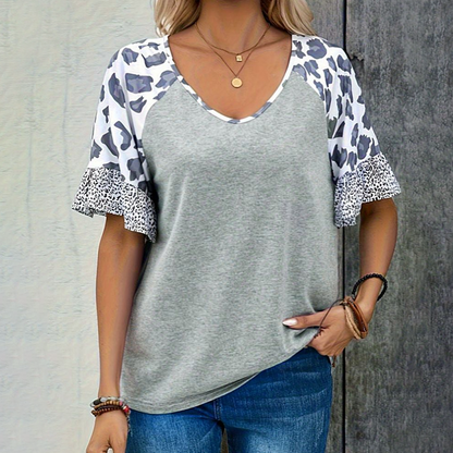 Women's Casual Leopard Print V-Neck Top