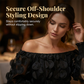 📢📢40% OFF !! ⏰Off-Shoulder Fitted Top – 3D Floral Appliqués, Smocked Waist, Balloon Sleeves 🌸