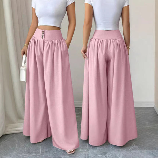 Women's High-Waist Pleated Wide-Leg Pants