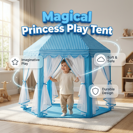 Children's Hexagonal Castle Tent with Mesh Curtains