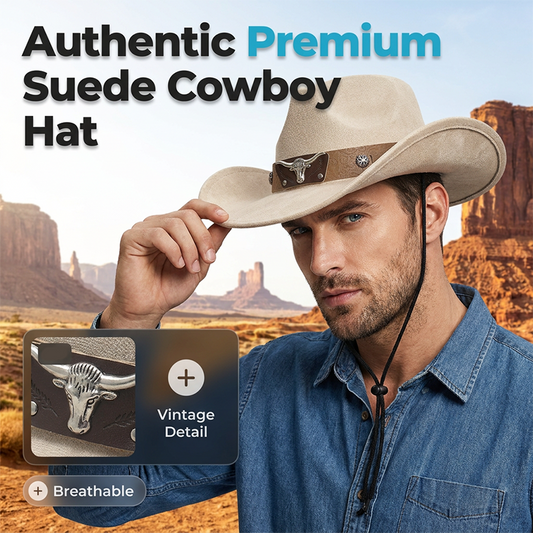 📢📢40% OFF !! ⏰Unisex Suede Cowboy Hat with Vintage Bull Band and Wind Rope