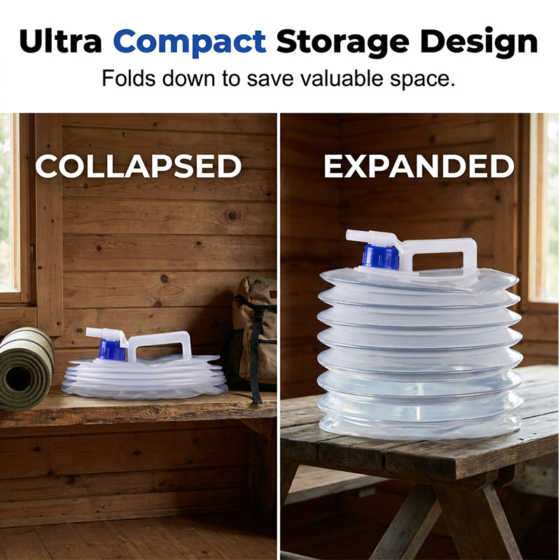 Collapsed versus expanded water container storage comparison