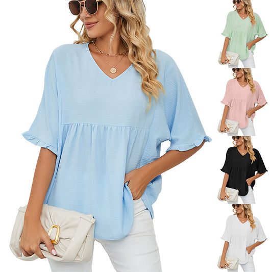 📢📢40% OFF !! ⏰Women's V Neck Short Sleeve Casual Blouses Tops