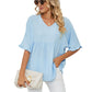 Women's V Neck Short Sleeve Casual Blouses Tops