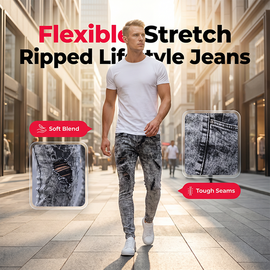 📢📢40% OFF !! ⏰FlatteringMen's Slim Fit Ripped Jeans Stretch Distressed Denim Pants