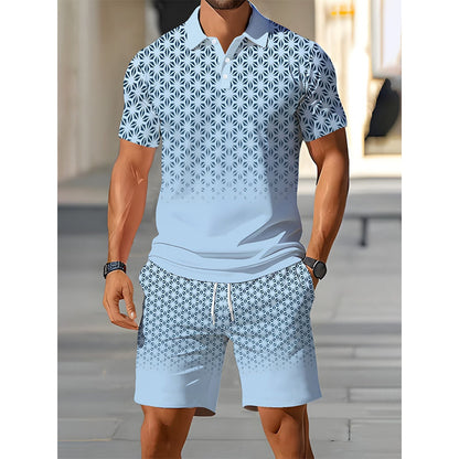 📢📢40% OFF !! ⏰Men's Geometric Print Collared Top & Shorts Set