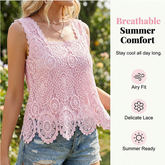 🌸 50% OFF NOW! 🌸Women's Elegant Square Neck Lace Tank Top