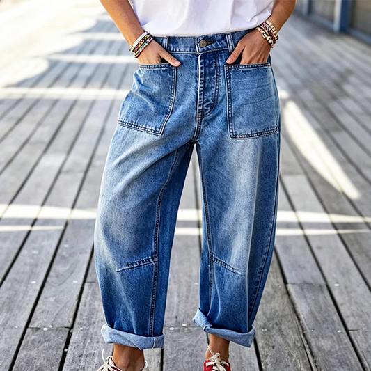 📢📢40% OFF !! ⏰Women's Barrel Leg Jeans with Patch Pockets