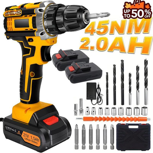 📢📢50% OFF !! ⏰ 21V Cordless Drill/Driver – 45Nm, 2 Batteries & LED 🔋