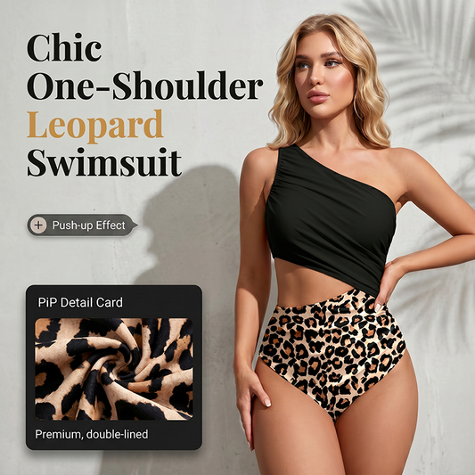 🎉 2026 Sale — Over 69,000 Sold! 🐆 Women One-Shoulder Swimsuit – Cutout Leopard Bathing Suit ☀️