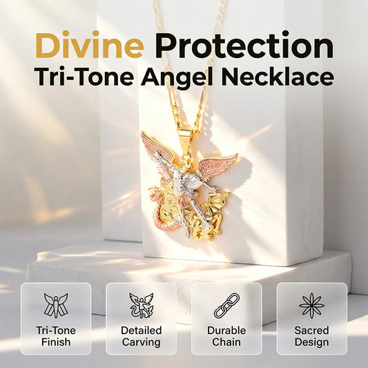 📢📢40% OFF !! ⏰Tri-Tone Angel Guardian Pendant Necklace🪽📿