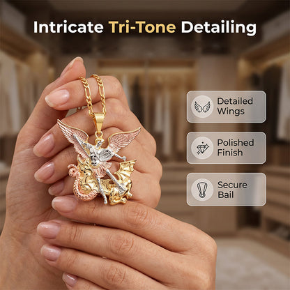 📢📢40% OFF !! ⏰Tri-Tone Angel Guardian Pendant Necklace🪽📿