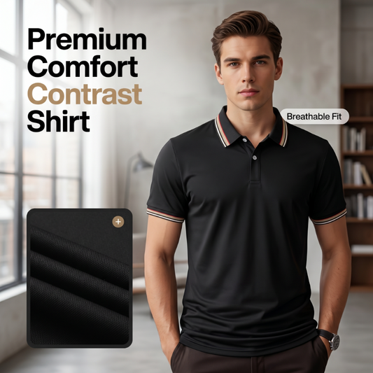 📢📢40% OFF !! ⏰Men Fashion Contrast Lapel Quick Drying Short Sleeve T-Shirt