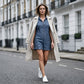 Women's Short Sleeve Button Up Romper with Pockets