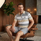 📢📢50% OFF !! ⏰Men's Striped T-Shirt & Shorts  2-Piece Set