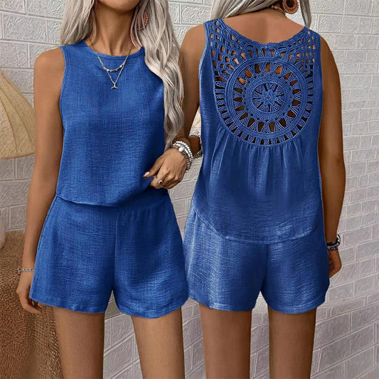 📢📢40% OFF !! ⏰Women's Casual Sleeveless Top Shorts 2-Piece Set