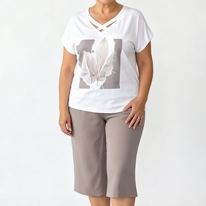 📢📢40% OFF !! ⏰Women Casual Two Piece Set V Neck Tee and Cropped Pants