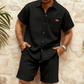 📢📢40% OFF !! ⏰Men's Waffle Knit Short Sleeve Shirt & Shorts Set