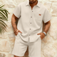 📢📢40% OFF !! ⏰Men's Waffle Knit Short Sleeve Shirt & Shorts Set