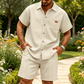 📢📢40% OFF !! ⏰Men's Waffle Knit Short Sleeve Shirt & Shorts Set