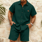 📢📢40% OFF !! ⏰Men's Waffle Knit Short Sleeve Shirt & Shorts Set