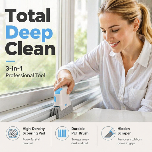 📢📢50% OFF !! ⏰ 3-in-1 Window Track Cleaning Tool with Scrubbing Pad 💪