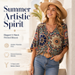 🔥Last Day Special Sale 60% OFF!!💝Women's V-Neck Bohemian Print Blouse Summer Loose Fit Shirt