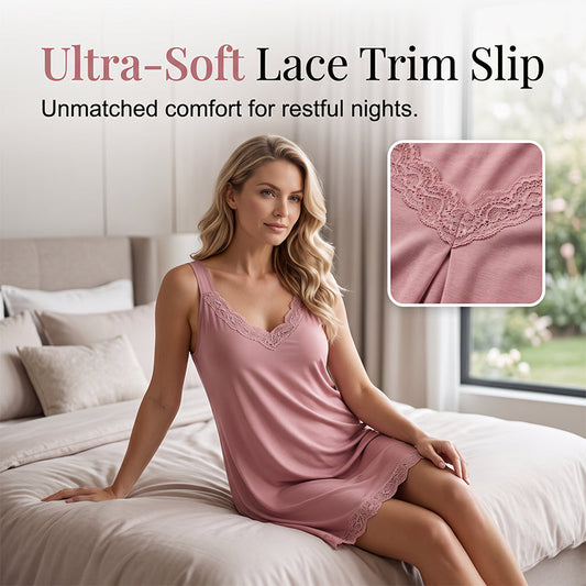 📢📢40% OFF !! ⏰Women's Lace V-Neck Nightdress Loose Modal Slip Sleepwear