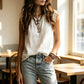 📢📢50% OFF !! ⏰Women's Round Neck Sleeveless Lace Top